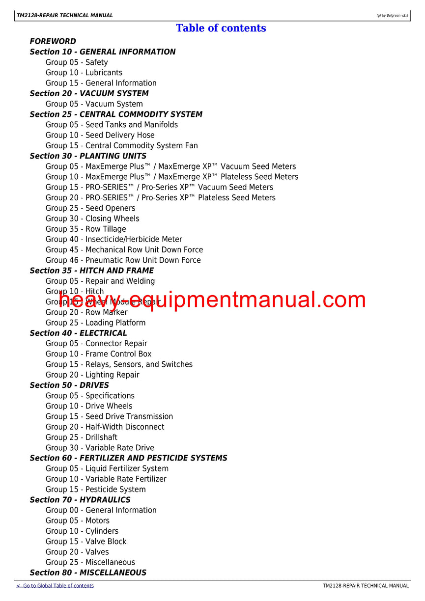 Download John Deere 1770NT, 1770NT CCS 24-Row Planter Service Repair Manual TM2128