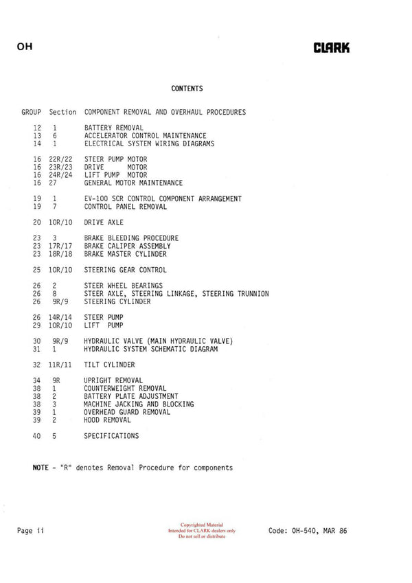 Clark TM 247 (OH-540) Forklift Overhaul Manual - PDF Download