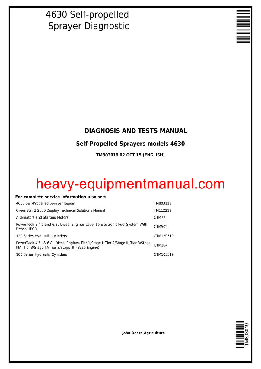 John Deere 4630 Self-propelled Sprayer Operation & Test Service Manual TM803019
