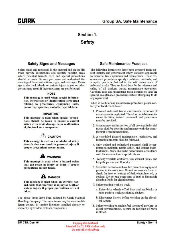 Clark TMX 12-25 EPX 16-20s (SM-715) Forklift Service Repair Manual - PDF Download