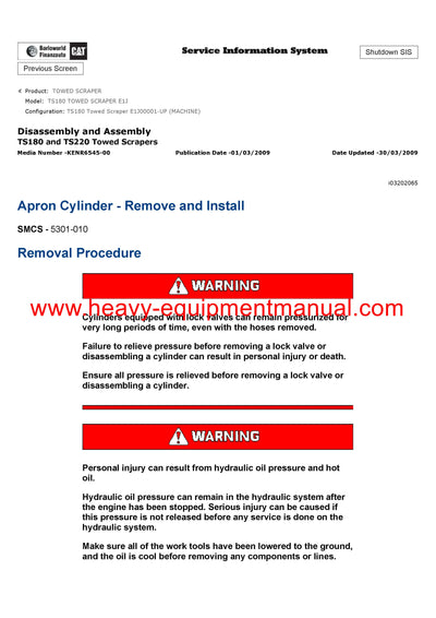 DOWNLOAD CATERPILLAR TS180 TOWED SCRAPER SERVICE REPAIR MANUAL E1J