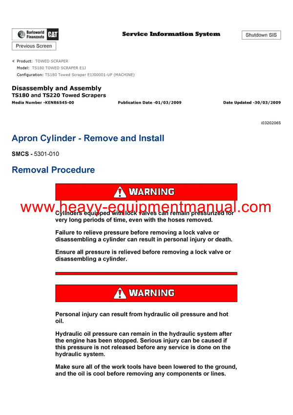 DOWNLOAD CATERPILLAR TS180 TOWED SCRAPER SERVICE REPAIR MANUAL E1J