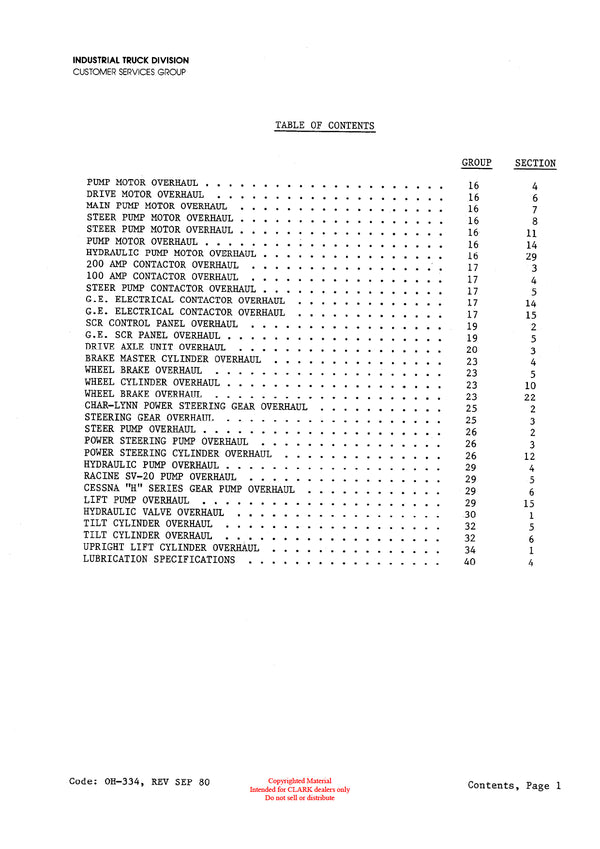 Clark TW 20 40 (OH-334) Forklift Overhaul Manual - PDF Download