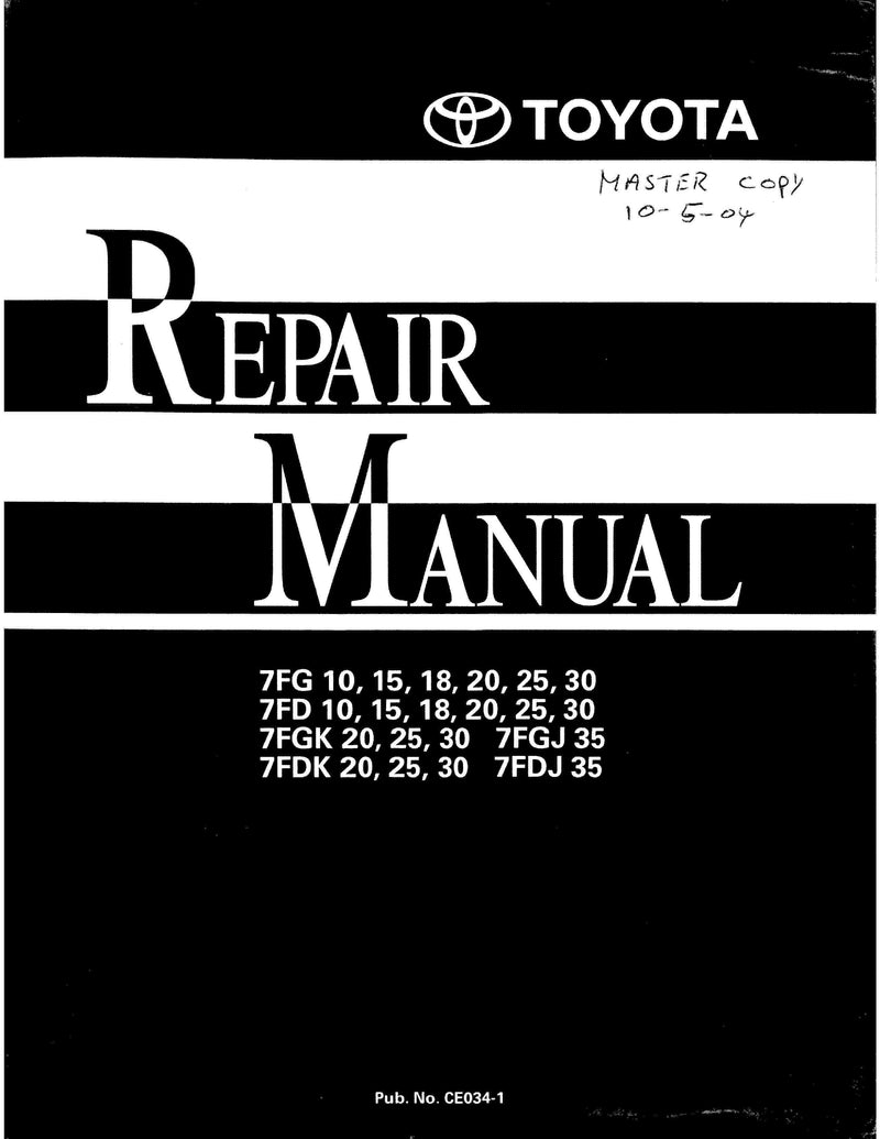 Toyota 7FG10 15 18 20 25 30 7FD10 15 18 20 25 30 7FGK Supplement Forklift Service Repair Manual