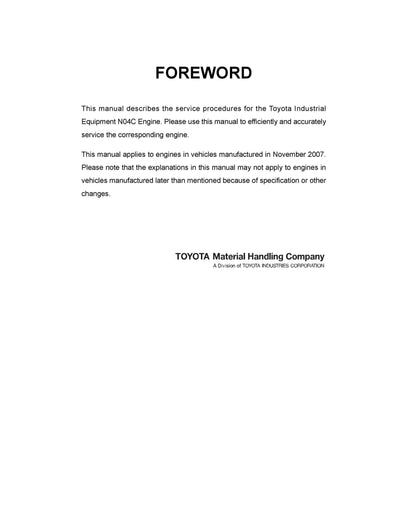 Toyota Hino N04C Engine Service Repair Manual