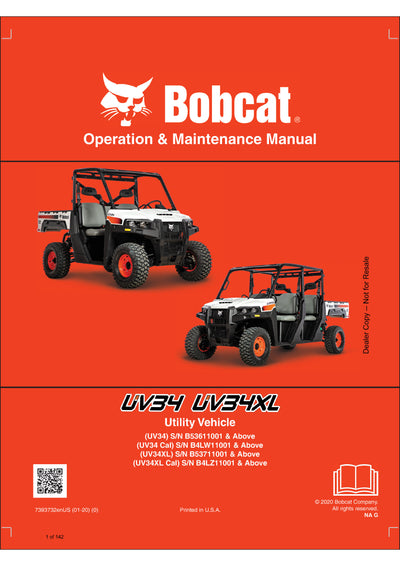 Bobcat UV34 Utility Vehicle (7393732) Operation And Maintenance Manual - PDF Download