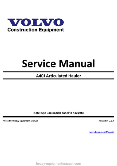 Volvo A40J Articulated Hauler Service Repair Manual Download PDF