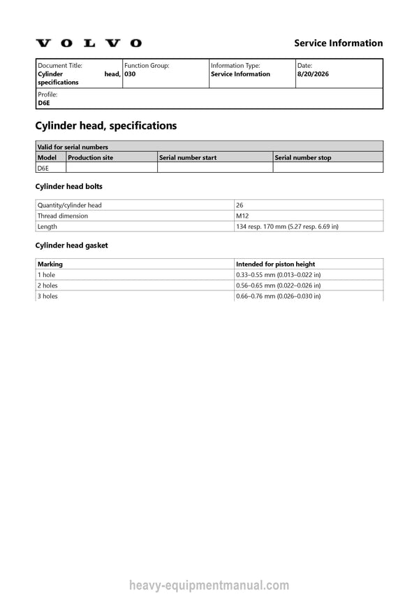 Volvo D6E Engine Service Repair Manual PDF