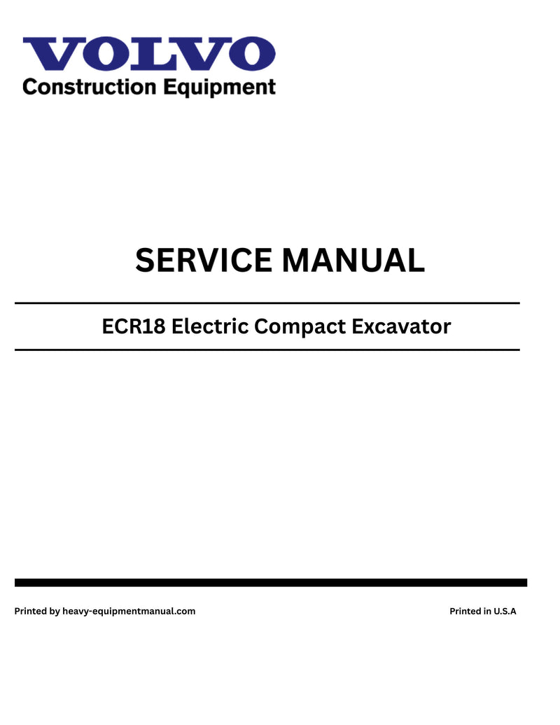 Volvo ECR18 Electric Compact Excavator Service Repair PDF Download Manual