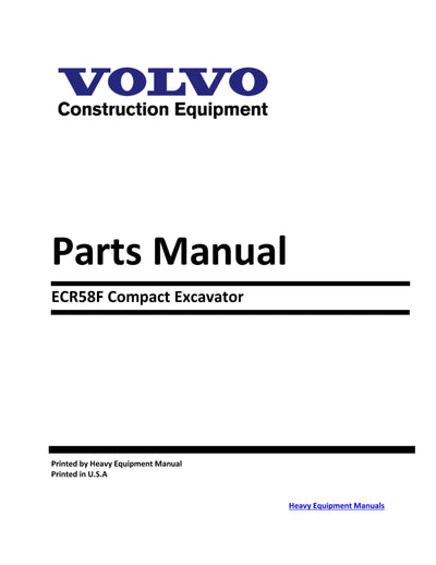 Volvo ECR58F Compact Excavator Parts Manual