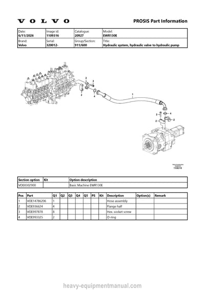 Volvo EWR130E Excavator Parts Catalog Manual PDF Download