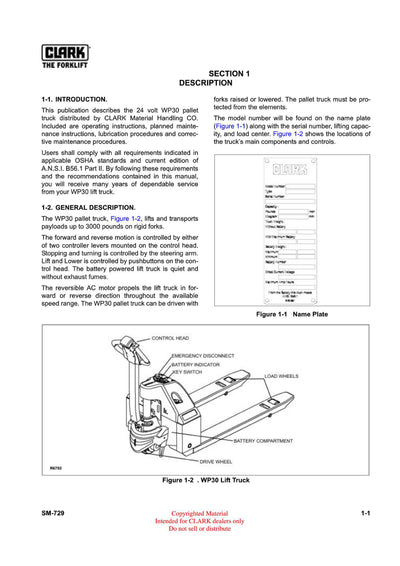 Clark WP 30 (SM-729) Forklift Service Manuak Manual - PDF Download