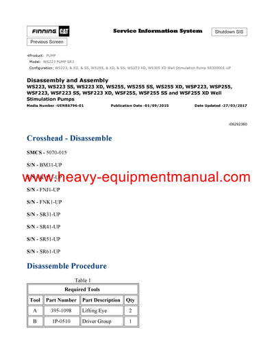 DOWNLOAD CATERPILLAR WS223 PUMP SERVICE REPAIR MANUAL SR3