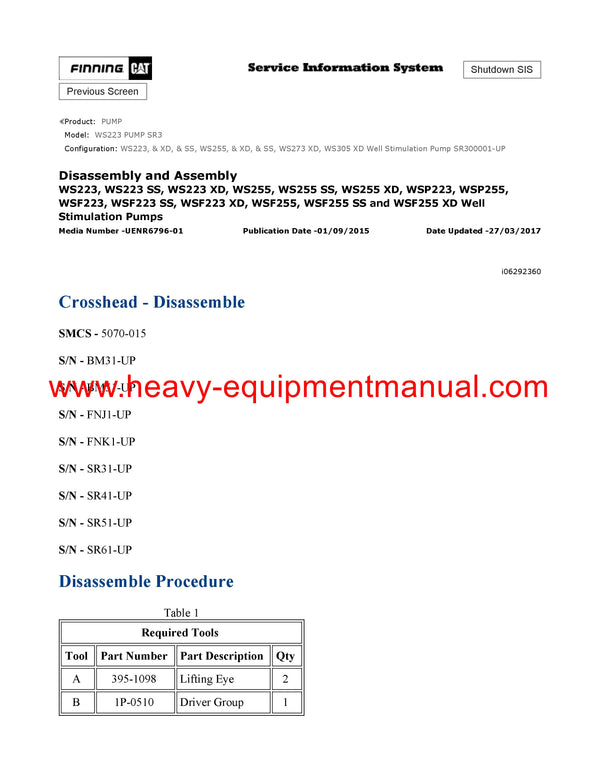 DOWNLOAD CATERPILLAR WS223 PUMP SERVICE REPAIR MANUAL SR3