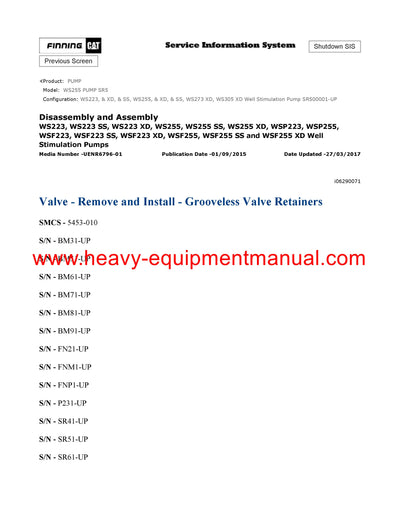 DOWNLOAD CATERPILLAR WS255 PUMP SERVICE REPAIR MANUAL SR5