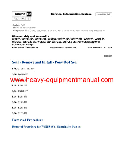 DOWNLOAD CATERPILLAR WS255 SS PUMP SERVICE REPAIR MANUAL BM5