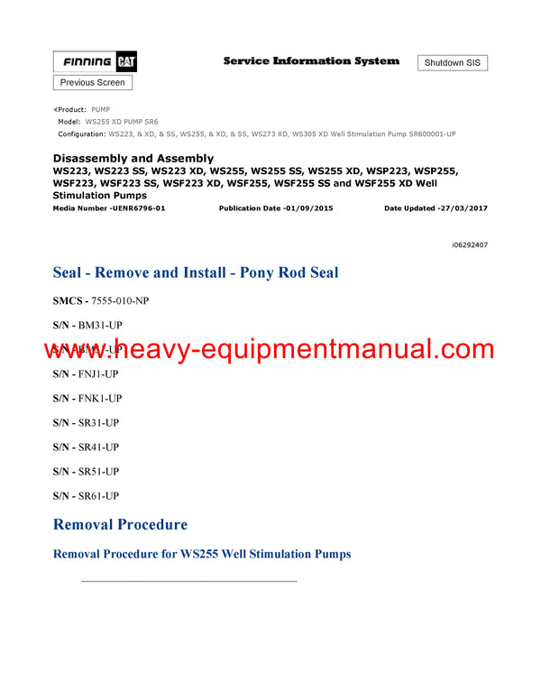 DOWNLOAD CATERPILLAR WS255 XD PUMP SERVICE REPAIR MANUAL SR6