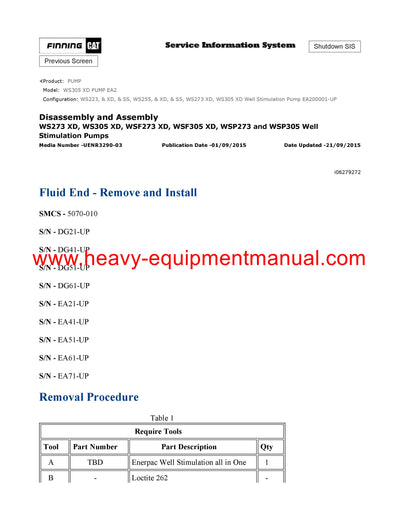 DOWNLOAD CATERPILLAR WS305 XD PUMP SERVICE REPAIR MANUAL EA2