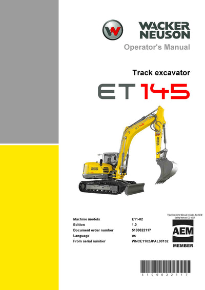 Wacker Neuson ET145 Tracked Excavator Operator Manual - PDF Download
