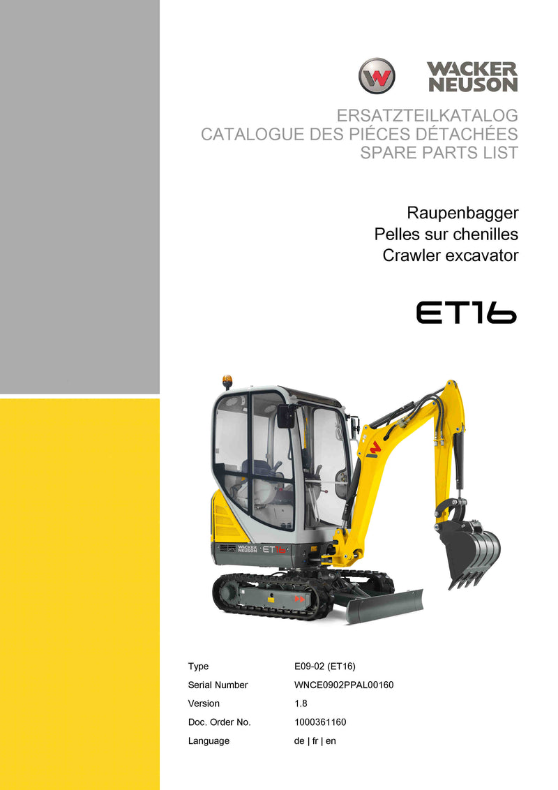 Wacker Neuson ET16 Track excavator Parts Manual - PDF Download