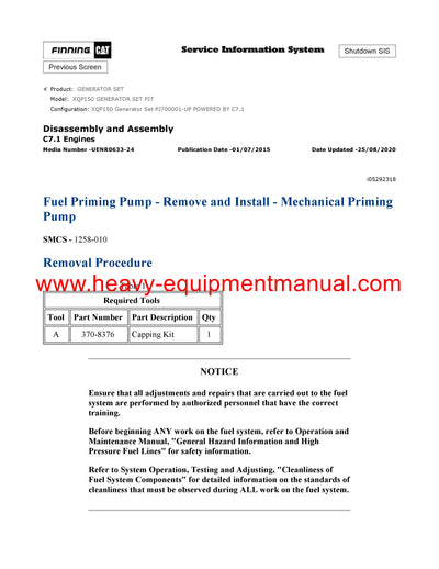 DOWNLOAD CATERPILLAR XQP150 GENERATOR SET SERVICE REPAIR MANUAL PJ7