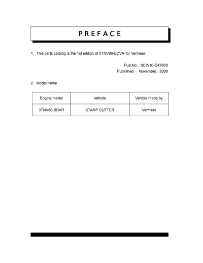 Yanmar 3TNV88-BDVR Engine Parts Manual