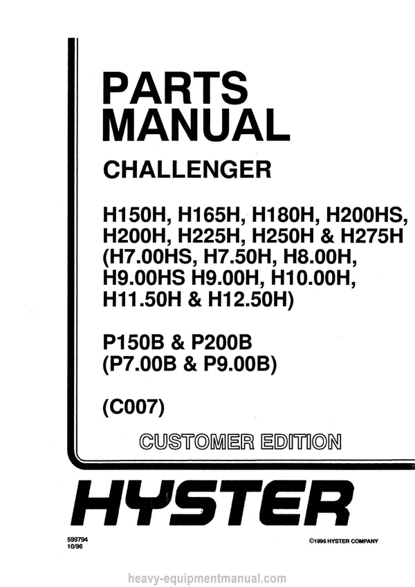 Hyster Forklift Truck Parts Manual - Download PDF