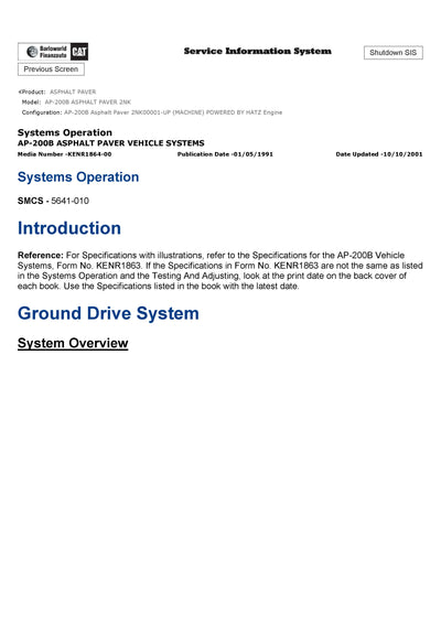 CATERPILLAR AP-200B ASPHALT PAVER SERVICE REPAIR MANUAL 2NK