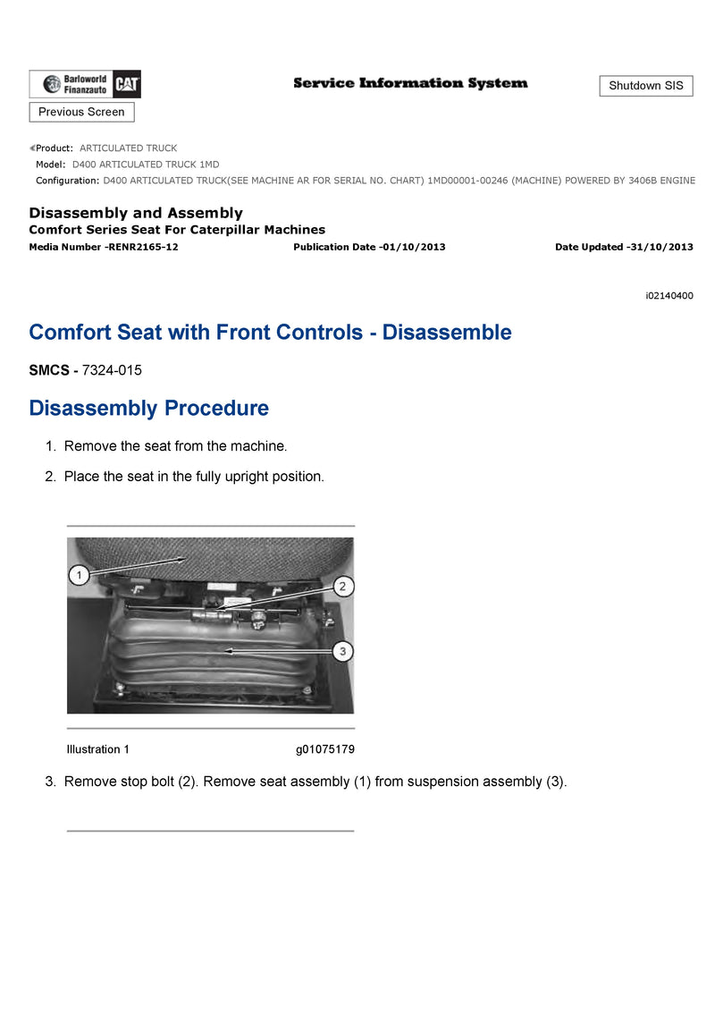 Download Caterpillar D400 ARTICULATED TRUCK Service Repair Manual 1MD