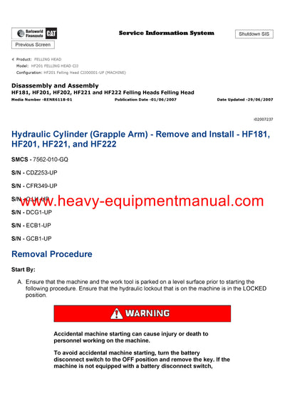 DOWNLOAD CATERPILLAR HF201 FELLING HEAD SERVICE REPAIR MANUAL CJJ