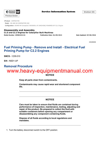 DOWNLOAD CATERPILLAR CB-34B XW COMPACTOR SERVICE REPAIR MANUAL XWJ