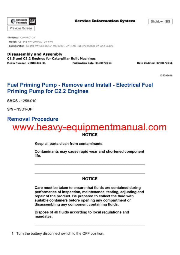 DOWNLOAD CATERPILLAR CB-34B XW COMPACTOR SERVICE REPAIR MANUAL XWJ
