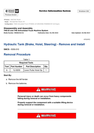 Download Caterpillar 740 Ejector Truck Service Repair Manual 3T7