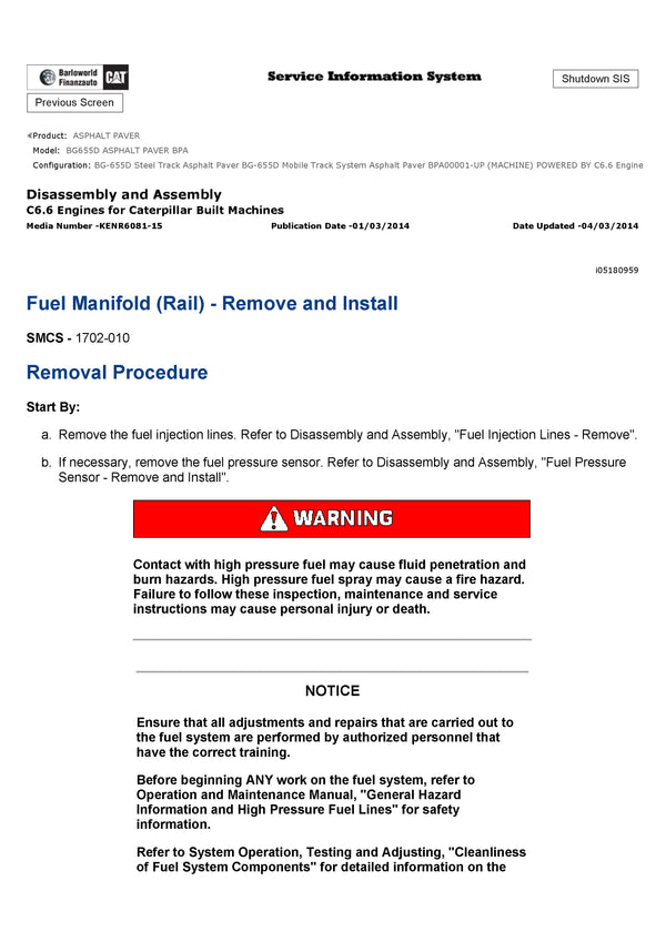 Download Caterpillar BG655D ASPHALT PAVER Service Repair Manual BPA