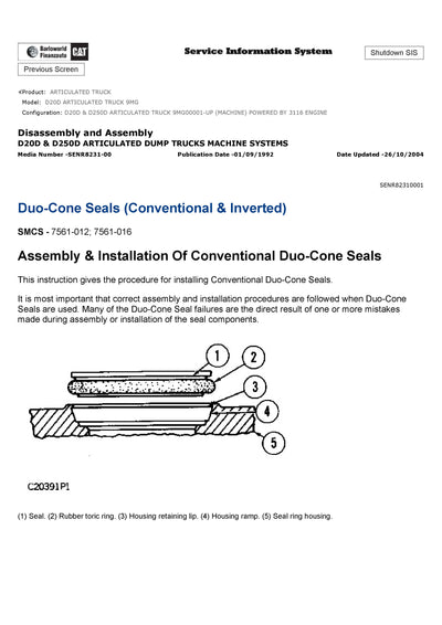 Download Caterpillar D20D ARTICULATED TRUCK Service Repair Manual 9MG