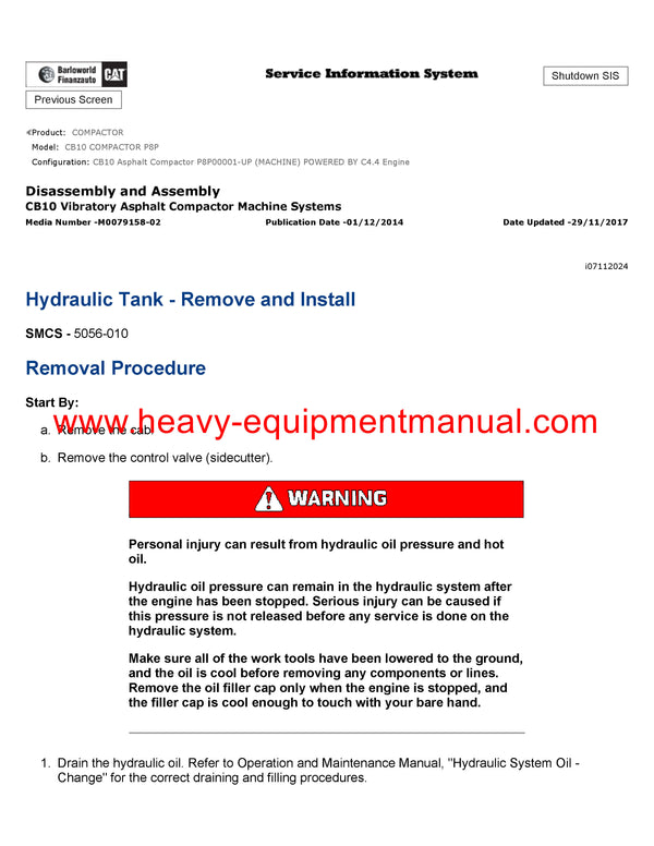 DOWNLOAD CATERPILLAR CB10 COMPACTOR SERVICE REPAIR MANUAL P8P