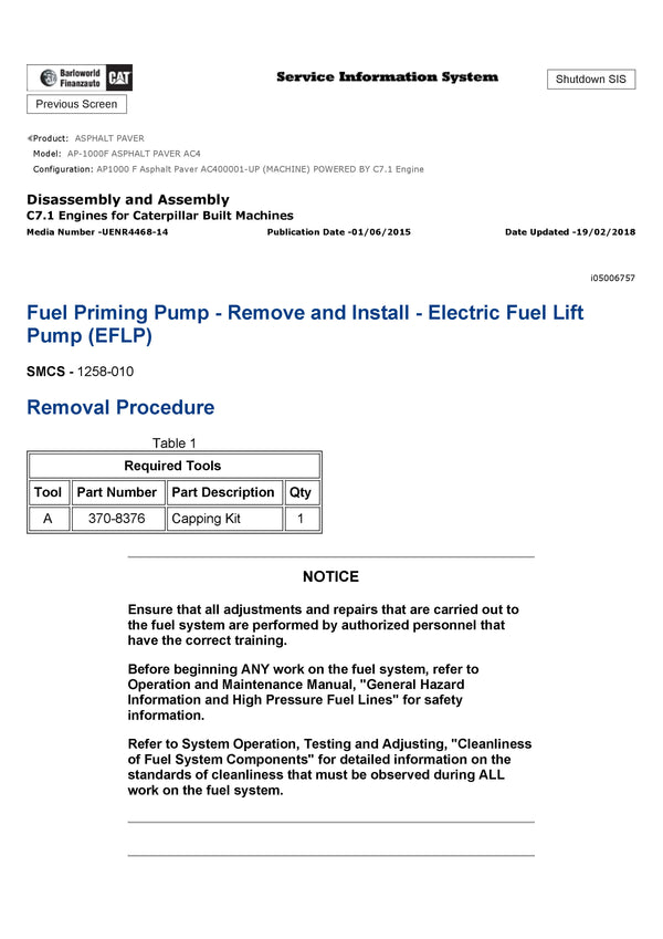 CATERPILLAR AP1000F ASPHALT PAVER SERVICE REPAIR AND PARTS MANUAL AC4