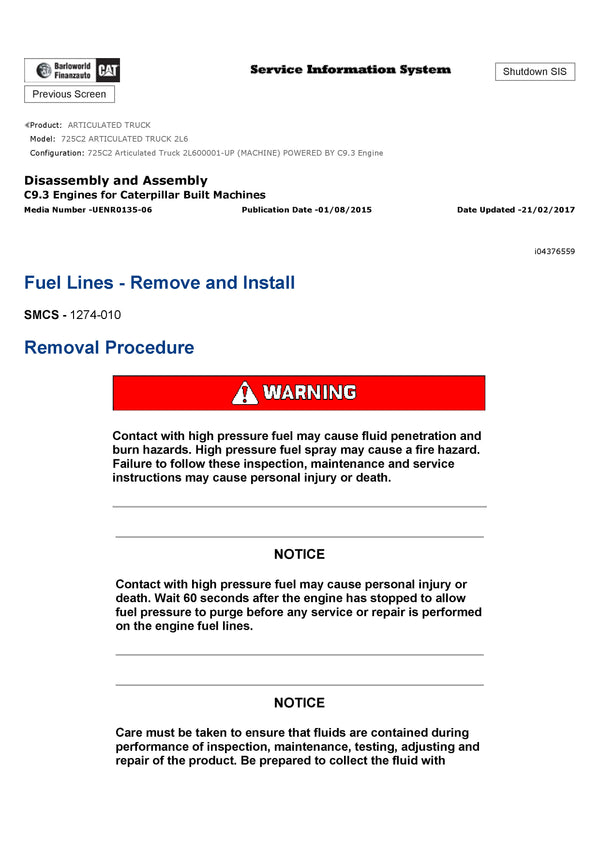 Download Caterpillar 725C2 Articulated Truck Service Repair Manual 2L6