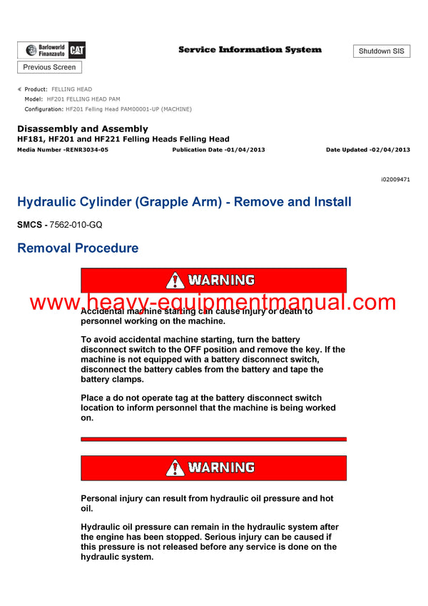 DOWNLOAD CATERPILLAR HF201 FELLING HEAD SERVICE REPAIR MANUAL PAM