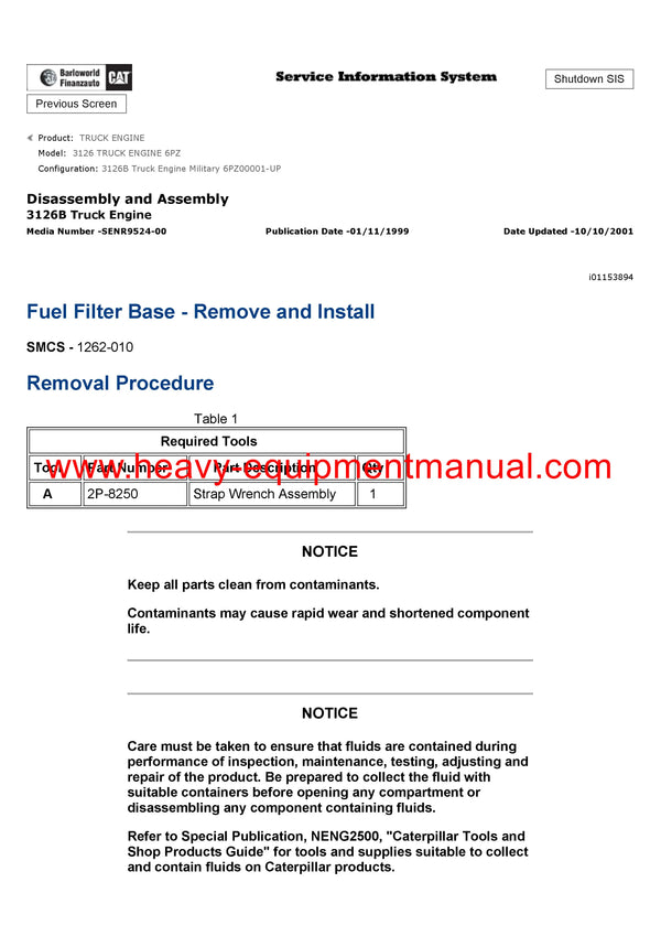 DOWNLOAD CATERPILLAR 3126 TRUCK ENGINE SERVICE REPAIR MANUAL 6PZ