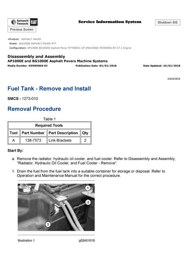 Download Caterpillar BG1000E ASPHALT PAVER Service Repair Manual RTT