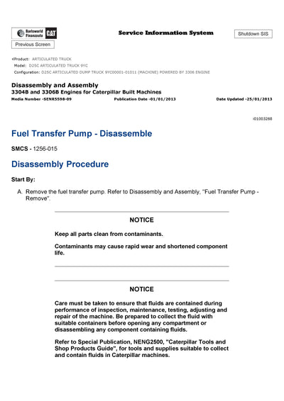 Download Caterpillar D25C ARTICULATED TRUCK Service Repair Manual 9YC