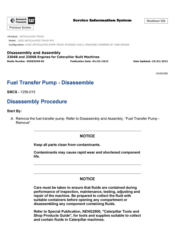 Download Caterpillar D25C ARTICULATED TRUCK Service Repair Manual 9YC