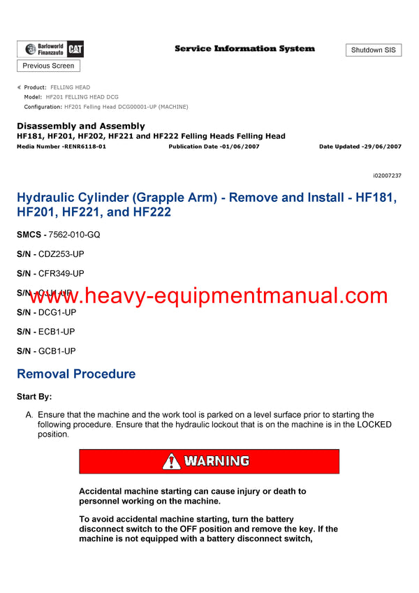 DOWNLOAD CATERPILLAR HF201 FELLING HEAD SERVICE REPAIR MANUAL DCG