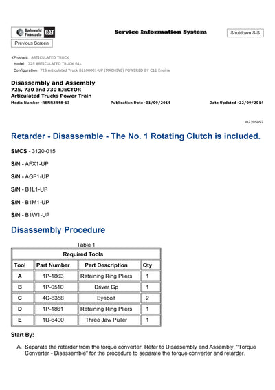 DOWNLOAD CATERPILLER 725 ARTICULATED TRUCK SERVICE REPAIR MANUAL B1L