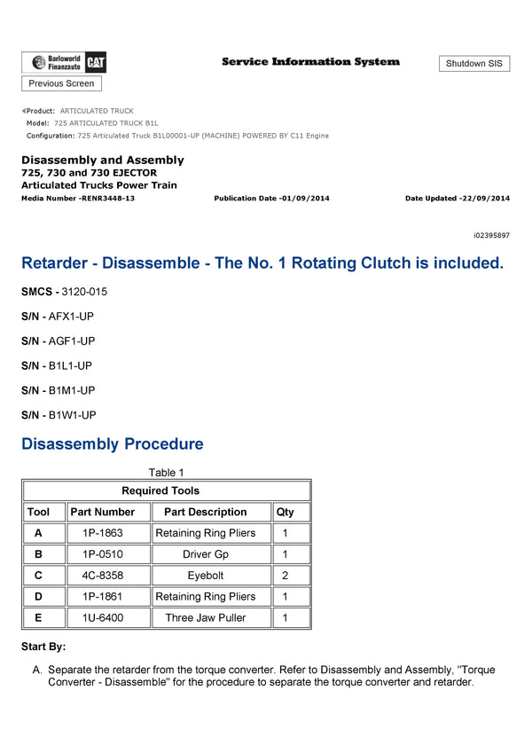 DOWNLOAD CATERPILLER 725 ARTICULATED TRUCK SERVICE REPAIR MANUAL B1L