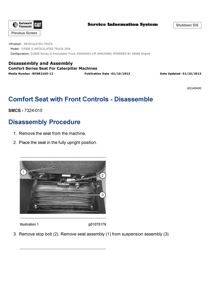 Download Caterpillar D350E II ARTICULATED TRUCK Service Repair Manual 2XW