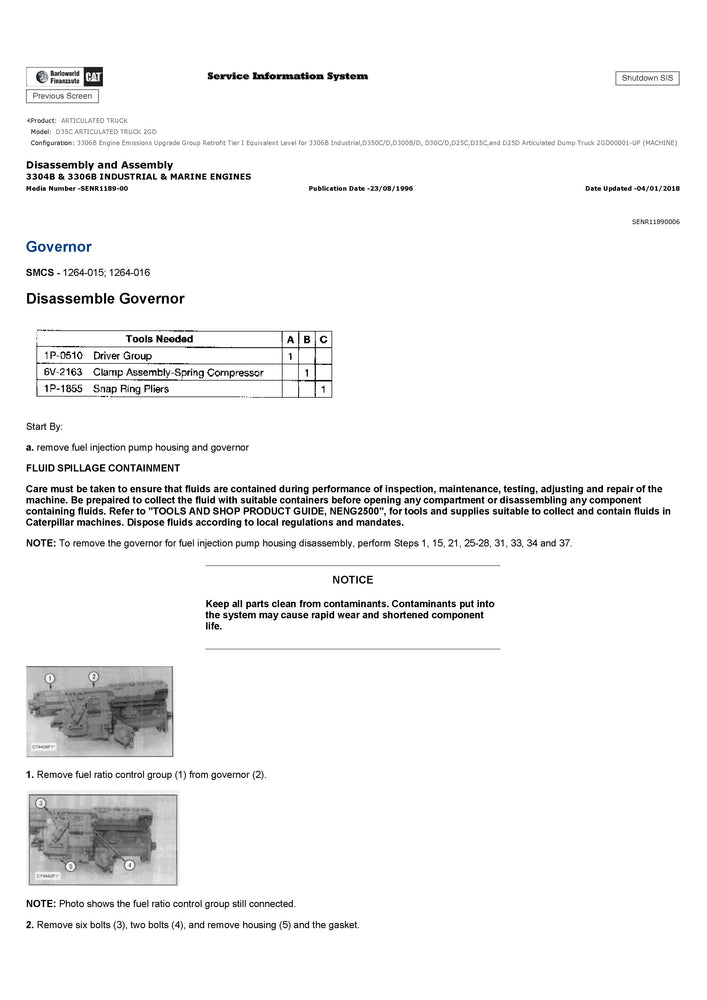 Download Caterpillar D35C ARTICULATED TRUCK Service Repair Manual 2GD