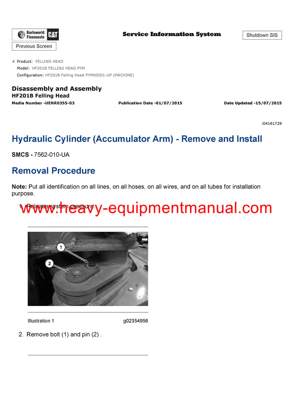 DOWNLOAD CATERPILLAR HF201B FELLING HEAD SERVICE REPAIR MANUAL PYM
