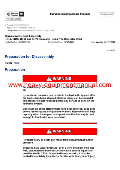DOWNLOAD CATERPILLAR HH45 HARVESTER HEAD SERVICE REPAIR MANUAL 2JZ